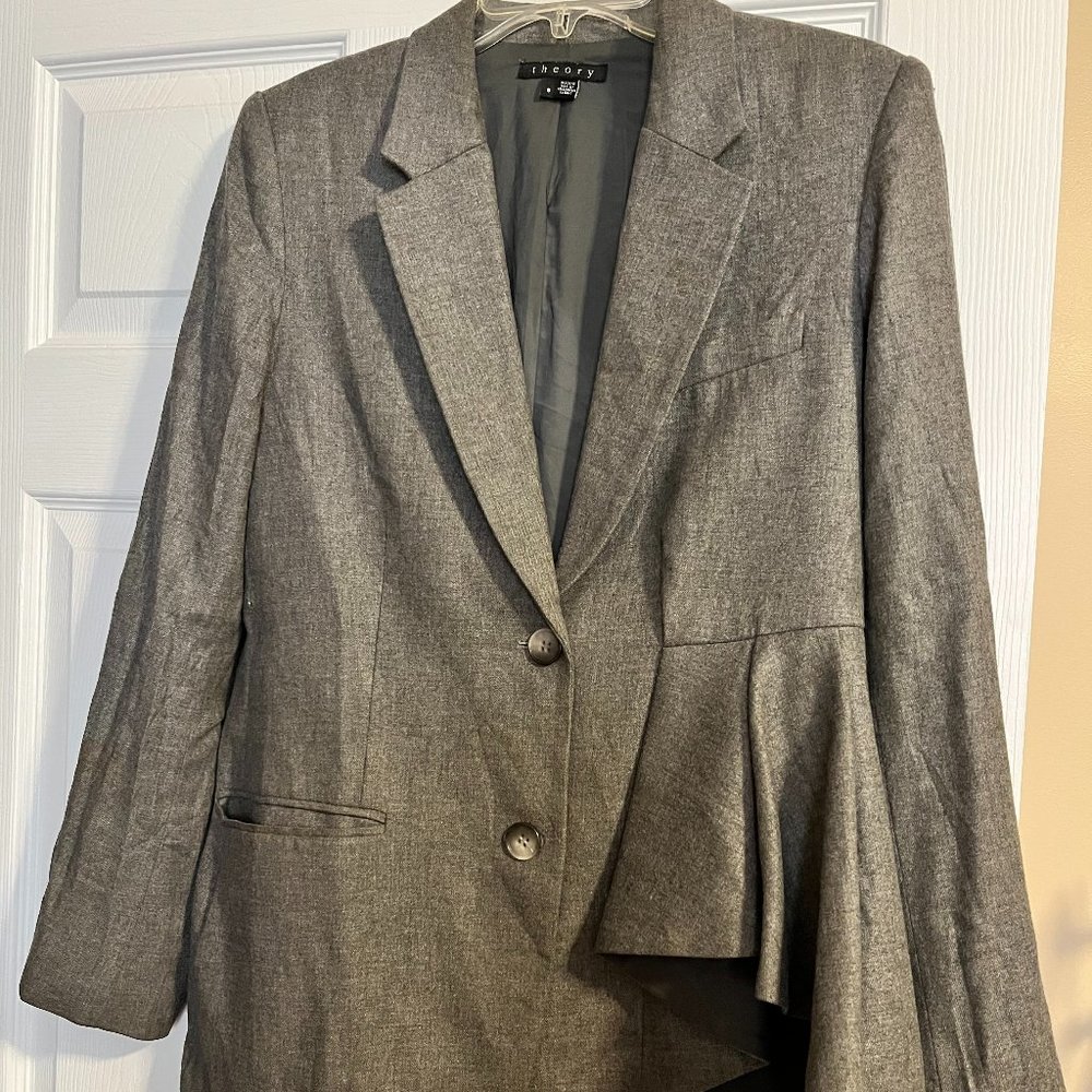 Theory Blazer Womens Size 8 Wool Lined 2Button Career Casual Classic Jacket Gray